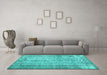 Machine Washable Persian Turquoise Traditional Area Rugs in a Living Room,, wshtr2097turq