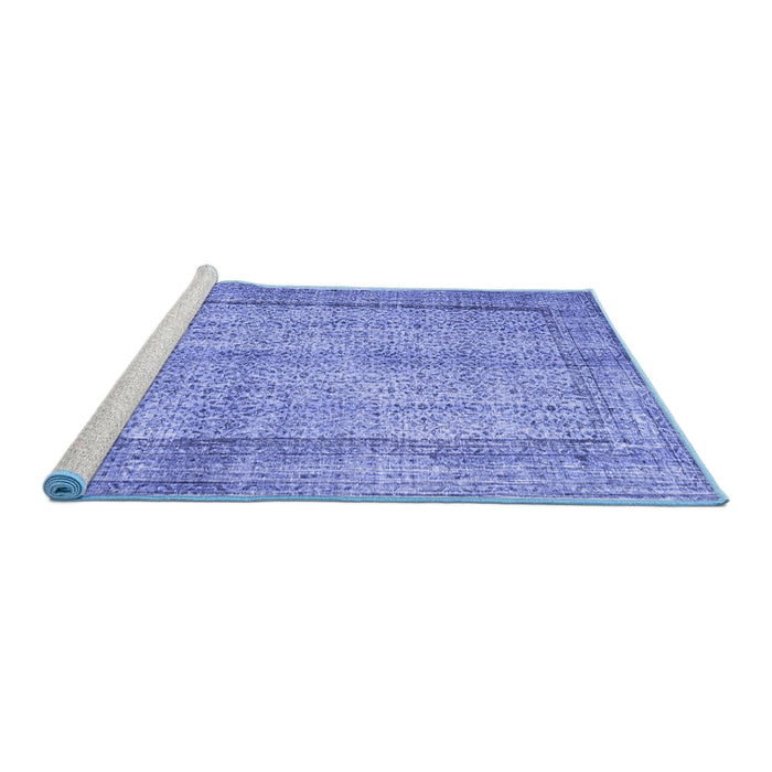 Sideview of Machine Washable Persian Blue Traditional Rug, wshtr2097blu