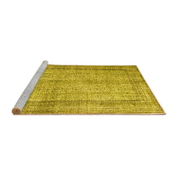Sideview of Machine Washable Persian Yellow Traditional Rug, wshtr2097yw