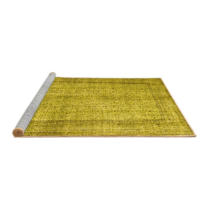 Sideview of Machine Washable Persian Yellow Traditional Rug, wshtr2097yw