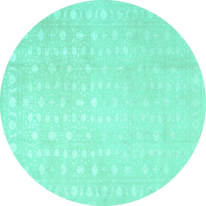 Round Machine Washable Persian Turquoise Traditional Area Rugs, wshtr2098turq
