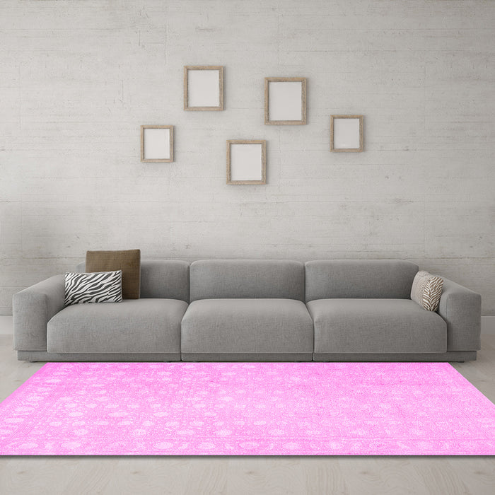 Machine Washable Persian Pink Traditional Rug in a Living Room, wshtr2098pnk