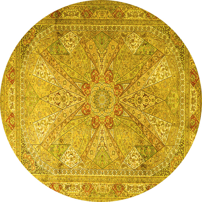 Round Persian Yellow Traditional Rug, tr2099yw