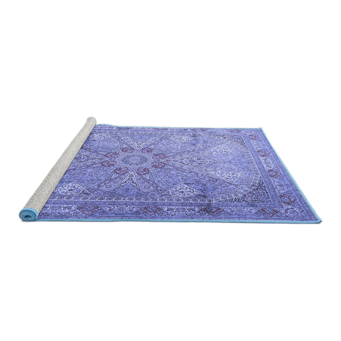 Sideview of Machine Washable Persian Blue Traditional Rug, wshtr2099blu
