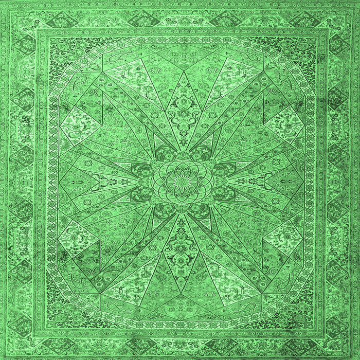 Square Machine Washable Persian Emerald Green Traditional Area Rugs, wshtr2099emgrn