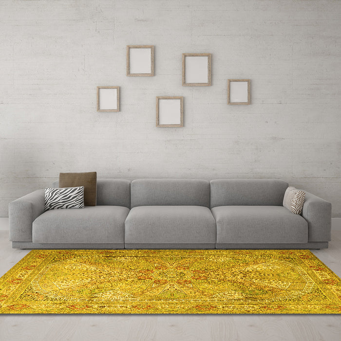 Machine Washable Persian Yellow Traditional Rug in a Living Room, wshtr2099yw