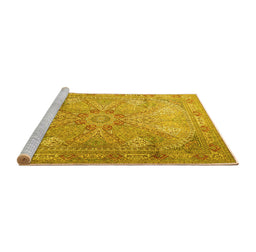 Sideview of Machine Washable Persian Yellow Traditional Rug, wshtr2099yw
