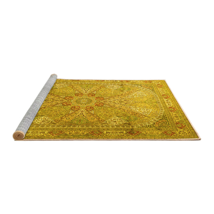 Sideview of Machine Washable Persian Yellow Traditional Rug, wshtr2099yw