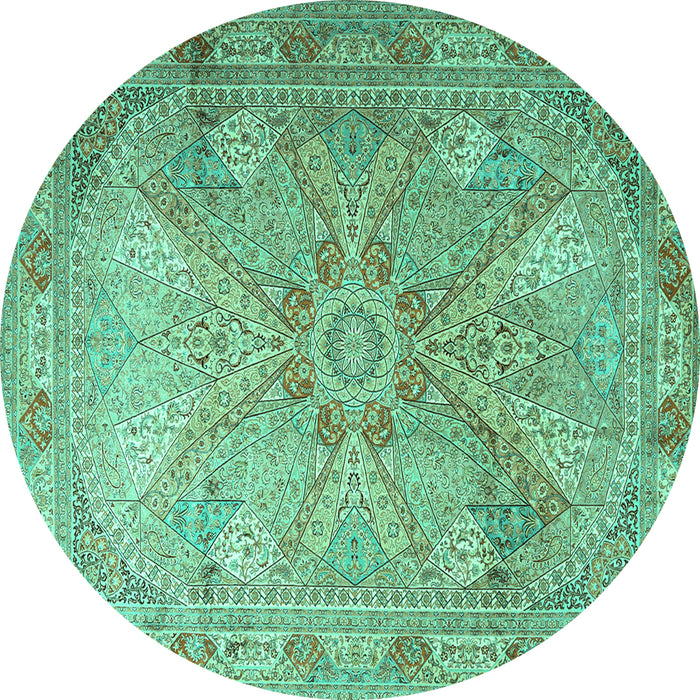 Round Persian Turquoise Traditional Rug, tr2099turq