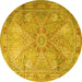 Round Machine Washable Persian Yellow Traditional Rug, wshtr2099yw