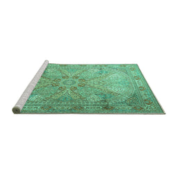 Sideview of Machine Washable Persian Turquoise Traditional Area Rugs, wshtr2099turq