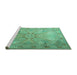 Sideview of Machine Washable Persian Turquoise Traditional Area Rugs, wshtr2099turq