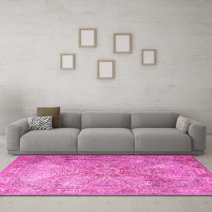 Machine Washable Persian Pink Traditional Rug in a Living Room, wshtr2099pnk