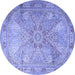 Round Machine Washable Persian Blue Traditional Rug, wshtr2099blu