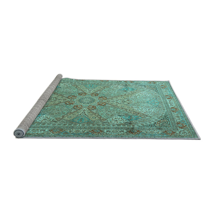 Sideview of Machine Washable Persian Light Blue Traditional Rug, wshtr2099lblu