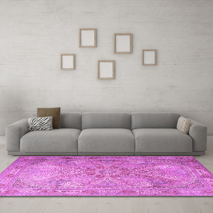 Machine Washable Persian Purple Traditional Area Rugs in a Living Room, wshtr2099pur