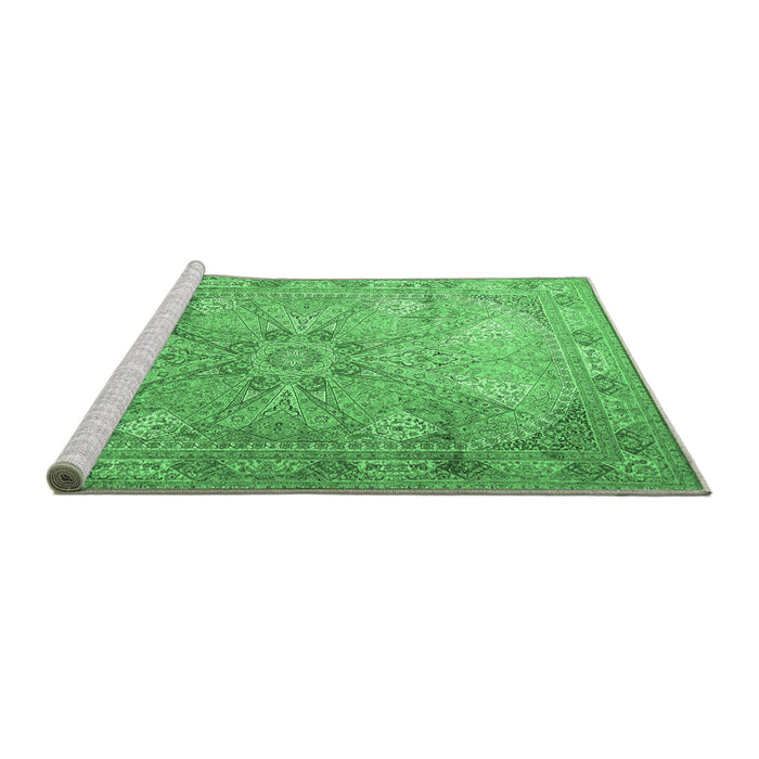 Sideview of Machine Washable Persian Emerald Green Traditional Area Rugs, wshtr2099emgrn