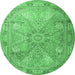 Round Persian Emerald Green Traditional Rug, tr2099emgrn