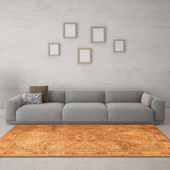 Machine Washable Persian Orange Traditional Area Rugs in a Living Room, wshtr2099org
