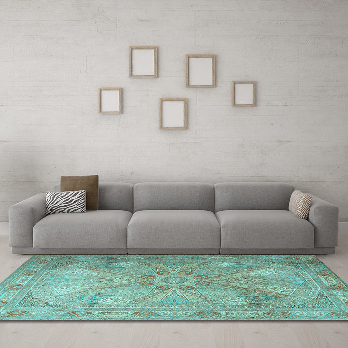 Machine Washable Persian Light Blue Traditional Rug in a Living Room, wshtr2099lblu