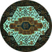 Round Machine Washable Persian Turquoise Traditional Area Rugs, wshtr209turq