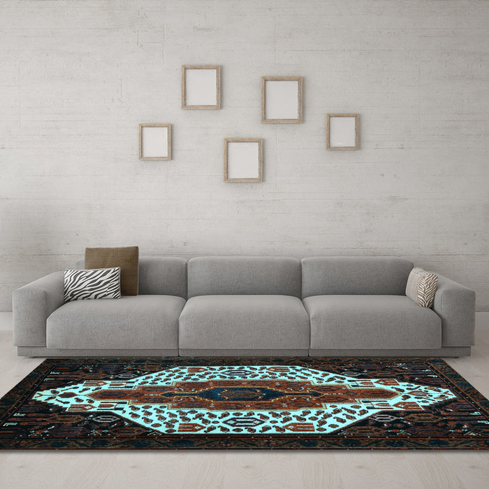 Machine Washable Persian Light Blue Traditional Rug in a Living Room, wshtr209lblu
