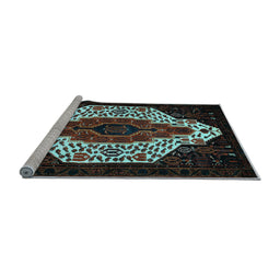 Sideview of Machine Washable Persian Light Blue Traditional Rug, wshtr209lblu