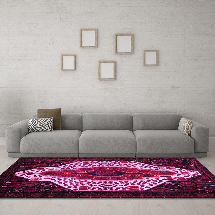 Machine Washable Persian Pink Traditional Rug in a Living Room, wshtr209pnk