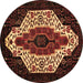 Round Persian Brown Traditional Rug, tr209brn