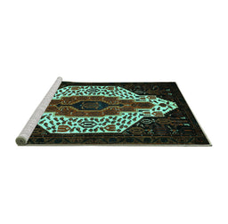 Sideview of Machine Washable Persian Turquoise Traditional Area Rugs, wshtr209turq