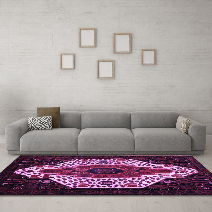 Machine Washable Persian Purple Traditional Area Rugs in a Living Room, wshtr209pur