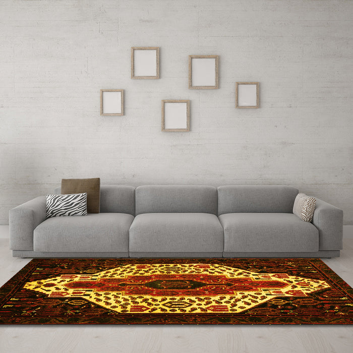 Machine Washable Persian Yellow Traditional Rug in a Living Room, wshtr209yw