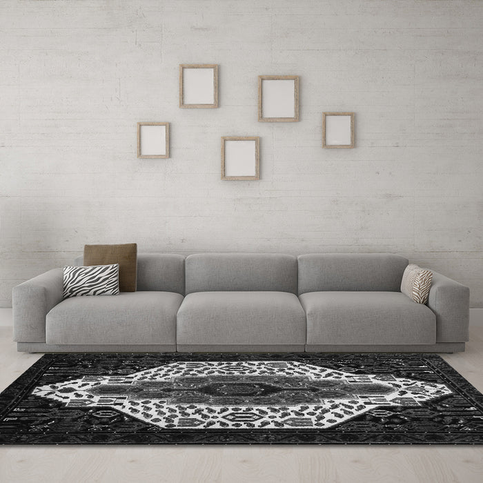 Machine Washable Persian Gray Traditional Rug in a Living Room,, wshtr209gry