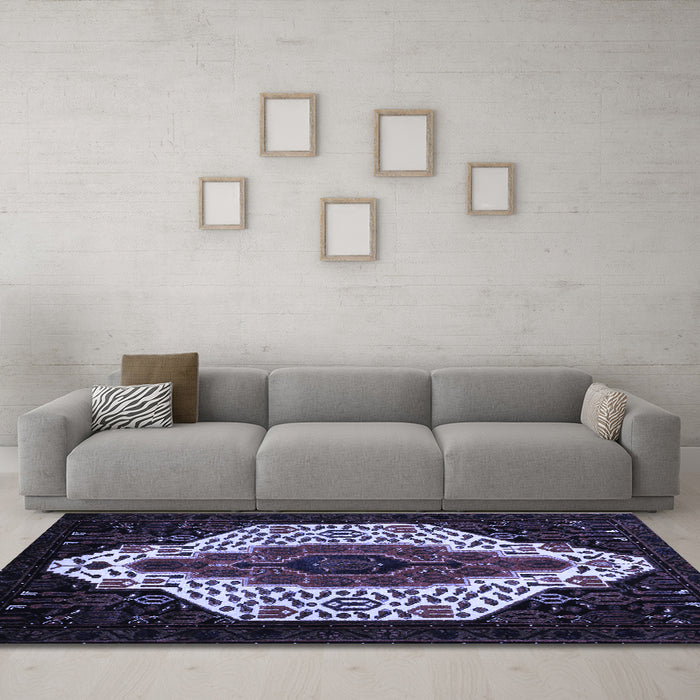 Machine Washable Persian Blue Traditional Rug in a Living Room, wshtr209blu