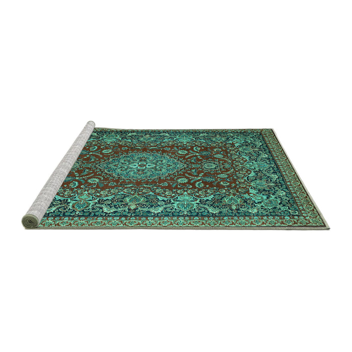 Sideview of Machine Washable Medallion Turquoise Traditional Area Rugs, wshtr20turq