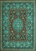 Machine Washable Medallion Turquoise Traditional Area Rugs, wshtr20turq