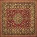 Square Machine Washable Medallion Brown Traditional Rug, wshtr20brn