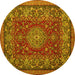 Round Machine Washable Medallion Yellow Traditional Rug, wshtr20yw