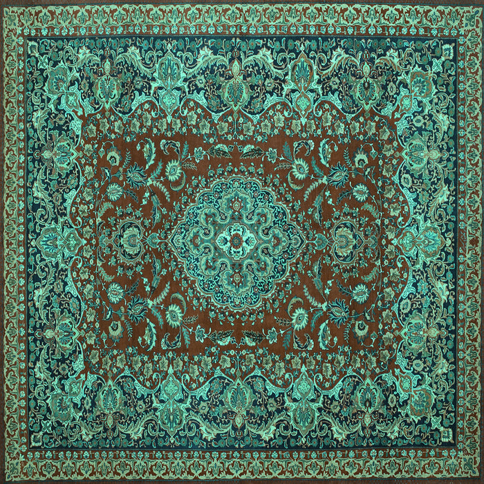 Square Machine Washable Medallion Turquoise Traditional Area Rugs, wshtr20turq