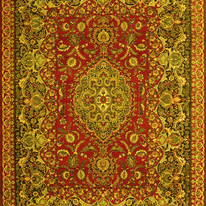 Machine Washable Medallion Yellow Traditional Rug, wshtr20yw