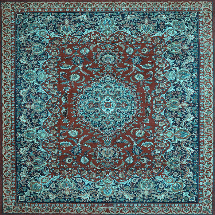 Square Machine Washable Medallion Light Blue Traditional Rug, wshtr20lblu
