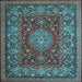 Square Machine Washable Medallion Light Blue Traditional Rug, wshtr20lblu