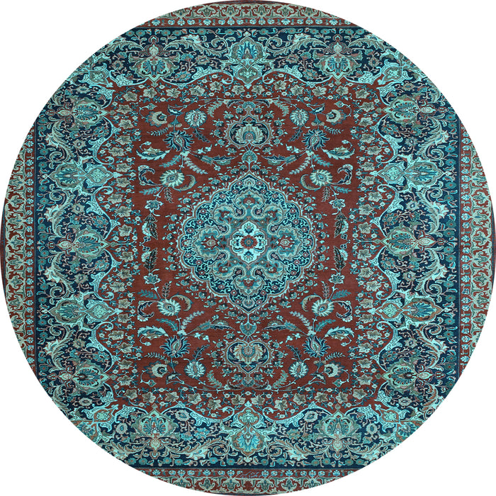 Round Machine Washable Medallion Light Blue Traditional Rug, wshtr20lblu