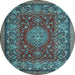 Round Machine Washable Medallion Light Blue Traditional Rug, wshtr20lblu