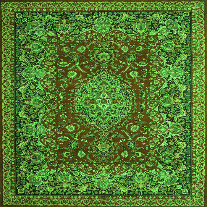 Round Machine Washable Medallion Green Traditional Area Rugs, wshtr20grn