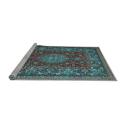 Sideview of Machine Washable Medallion Light Blue Traditional Rug, wshtr20lblu