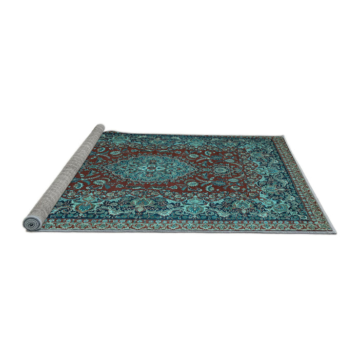 Sideview of Machine Washable Medallion Light Blue Traditional Rug, wshtr20lblu