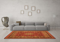 Machine Washable Medallion Orange Traditional Rug, wshtr20org