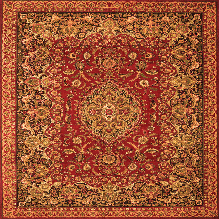Round Machine Washable Medallion Orange Traditional Area Rugs, wshtr20org