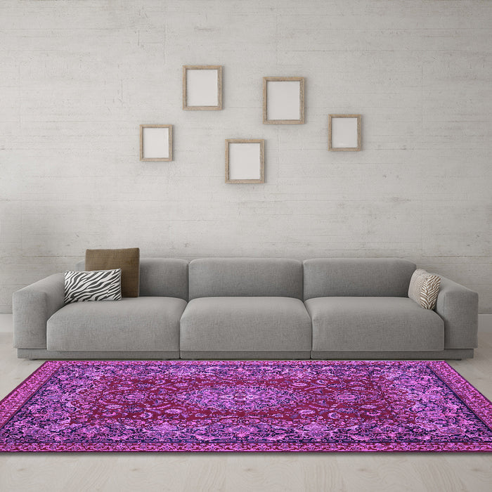Machine Washable Medallion Purple Traditional Area Rugs in a Living Room, wshtr20pur